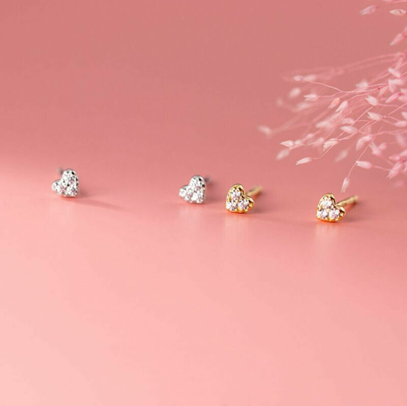 925 Sterling Silver Cute Heart CZ Stud Earrings Women