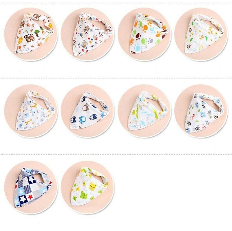 10 X Baby Bibs Reusable Kids Washable Cotton Triangular Binder Snap-Button New