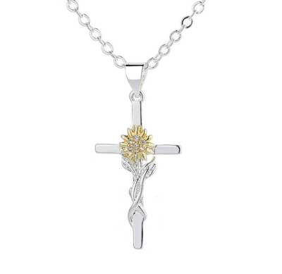 925 Silver Sunflower Cross Necklace for Women You Are My Sunshine Necklace B4