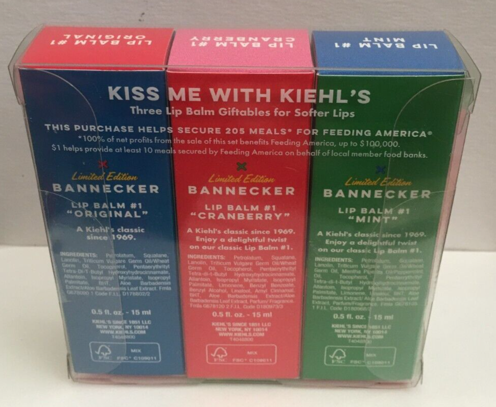 NIB Kiehl's Kiss Me Lip Balm #1 Value Set Cranberry Original Mint .5 oz/15 ml Ea