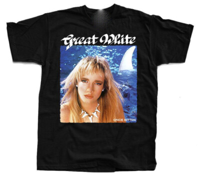 Vintage Once Bitten By Great White Cotton Black Full Size Unisex Shirt AA1360