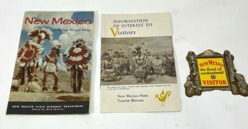 VTG 1950s New Mexico road map, visitor booklet & rare die cut welcome ephemera