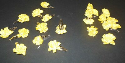 Yellow ribbon rosettes Lot of 11 sets hair clippie and bodice pin Dance craft