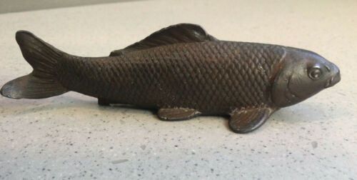 Antique Vtg Japanese Koi Fish Bronze Sculpture Figurine Signed by Artist 4"