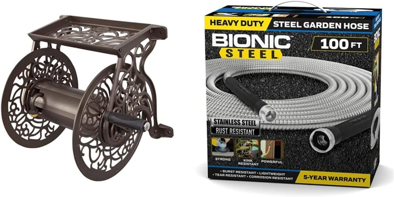 Hose Reel and Bionic Steel Garden Hose - Durable Hose Storage and Watering