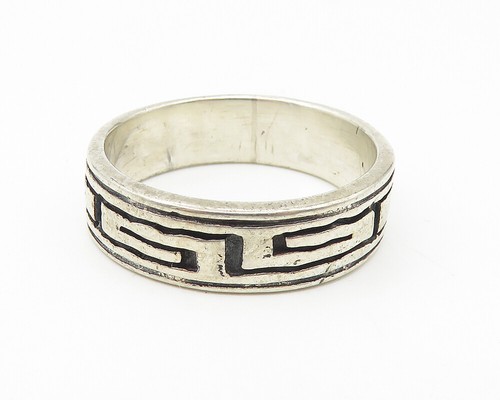 シルバー925 RING 925 Sterling Silver Vintage Shiny Greek Key Patterned Band