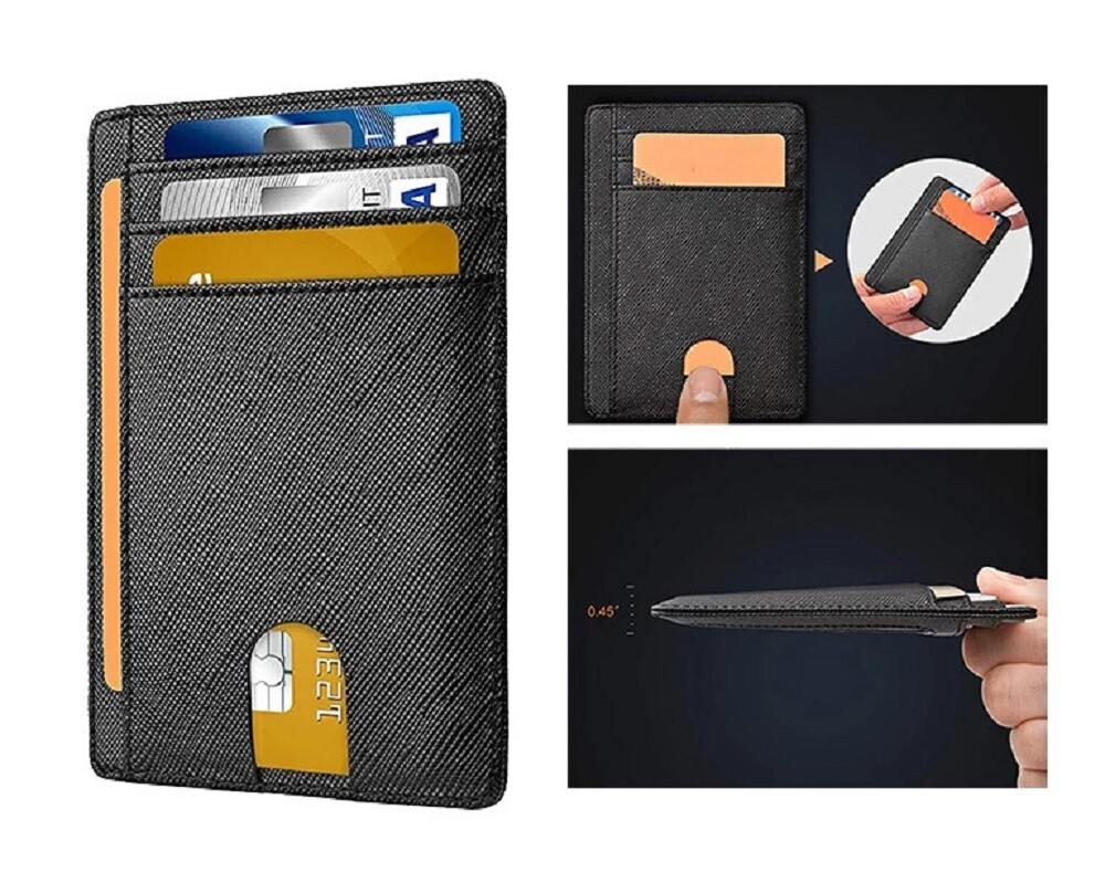 Slim Minimalist Leather Wallet - RFID Blocking, Front Pocket Credit Card Holder