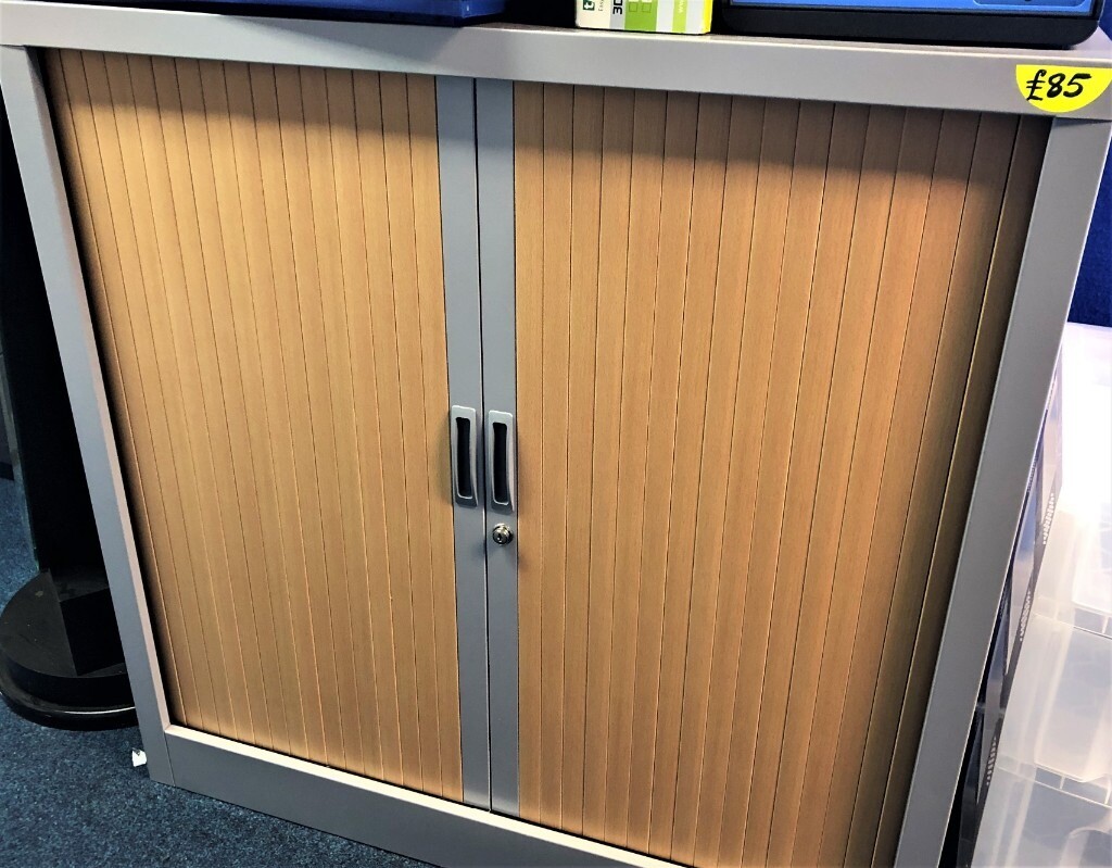 Office Lockable Sliding Tambour Door Metal Storage Cupboard Unit H70cm