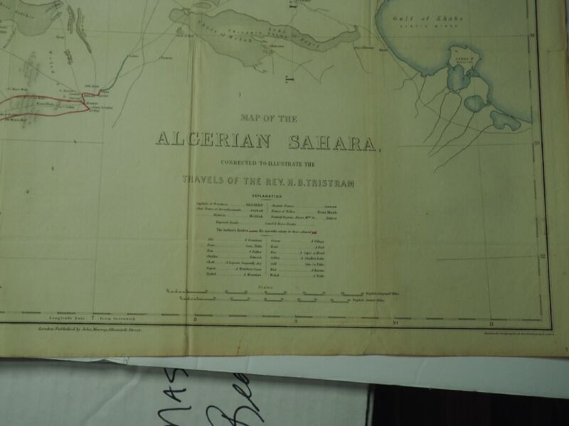 Antique "Map of the Algerian Sahara, Corrected...Travels of the Rev. Tristram"