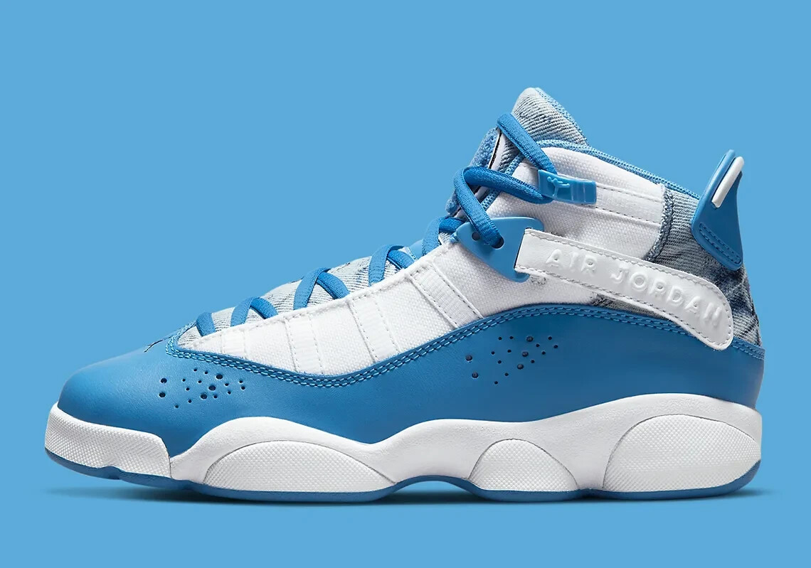 Nike Jordan 6 Колец из отбеленной джинсовой ткани голландского сине-белого цвета DM8956-100 GS, Размер 5 лет, Новинка