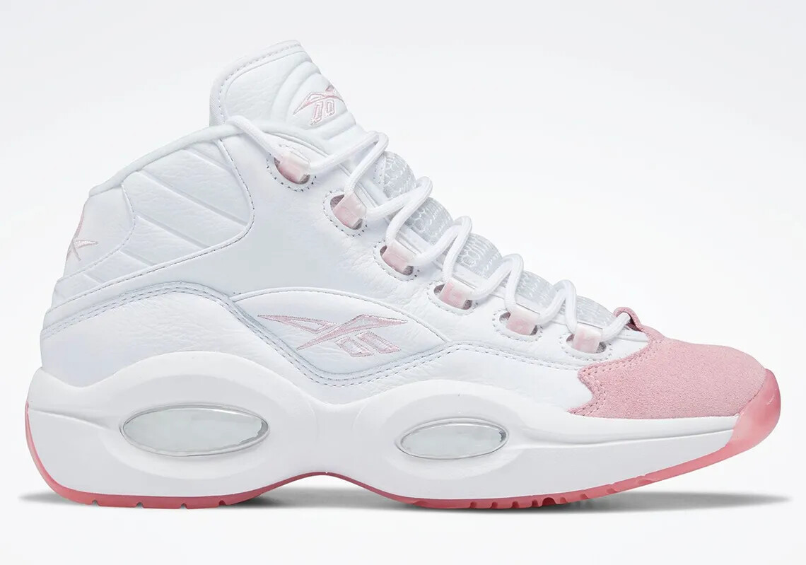 Бело-розовые светящиеся кроссовки Reebok Question Mid Pink Toe G55120, мужские размеры