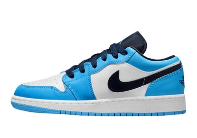 

Jordan 1 Big Kids Low UNC White/Dk Powder Blue-Obsidian (553560 144) - 4