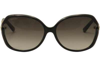 Pre-owned Gucci Women's Gg0076s 002 Black/gold Fashion Sunglasses 60mm In Gray