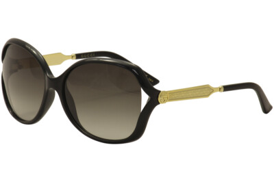 Pre-owned Gucci Women's Gg0076s 002 Black/gold Fashion Sunglasses 60mm In Gray