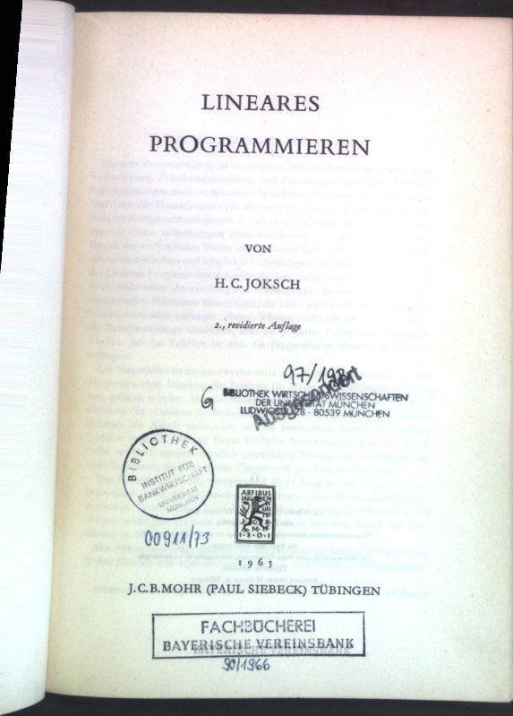 Lineares Programmieren; Schriften Zur Angewandten Wirtschaftsforschung, Band 4; 