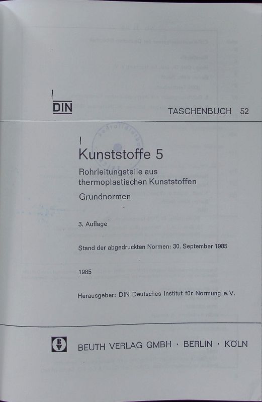 Rohrleitungsteile Aus Thermoplastischen Kunststoffen.