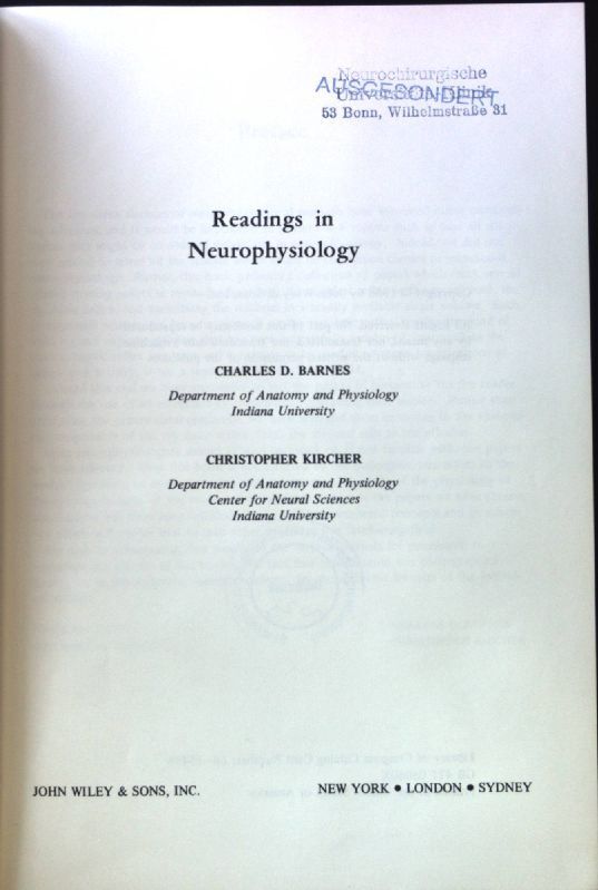 Readings In Neurophysiology; Barnes, Charles D. And Christopher; Kircher: