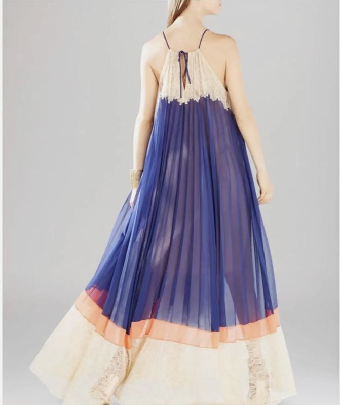 Pre-owned Bcbgmaxazria Bcbg Maxazria Dress Gown Blue Beige Xxs Xs S M 0 2 4 6 8 10 12 Breena Lace