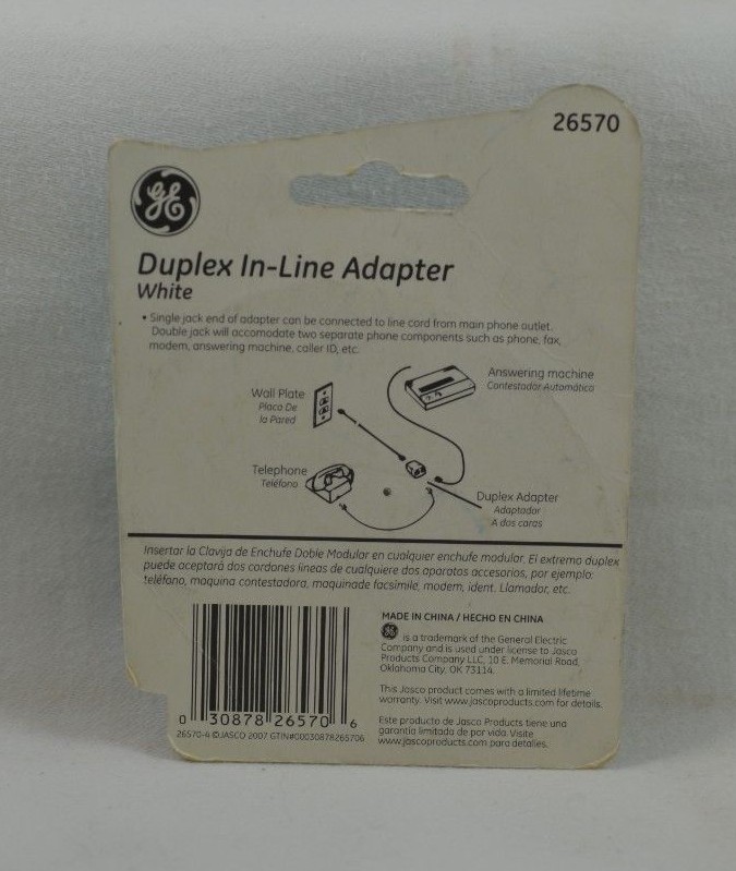 NEW GE DUPLEX IN-LINE RJ11 TELEPHONE ADAPTER SPLITTER 26570 WHITE FAST-FREE SHIP