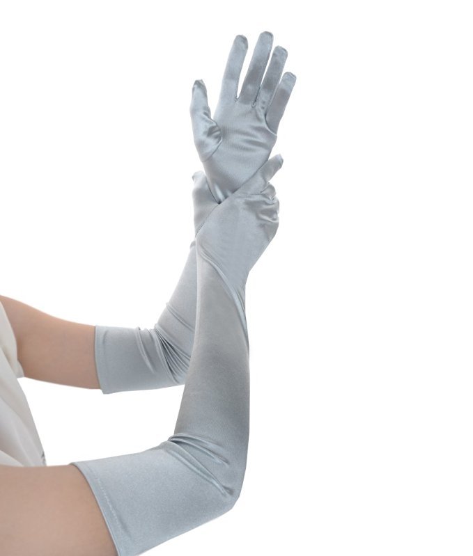 Women's Evening Party Formal Gloves  22" Long Black White Satin Finger Mittens