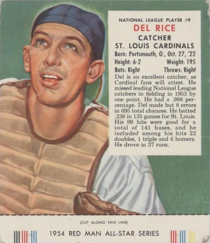 1954 Red Man Tobacco All-Star Team - Del Rice #9