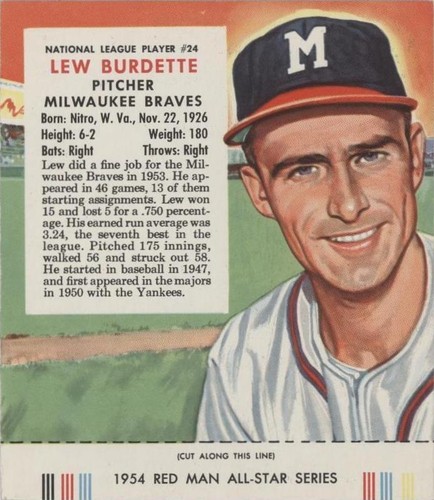1954 Red Man Tobacco All-Star Team - Lew Burdette #24