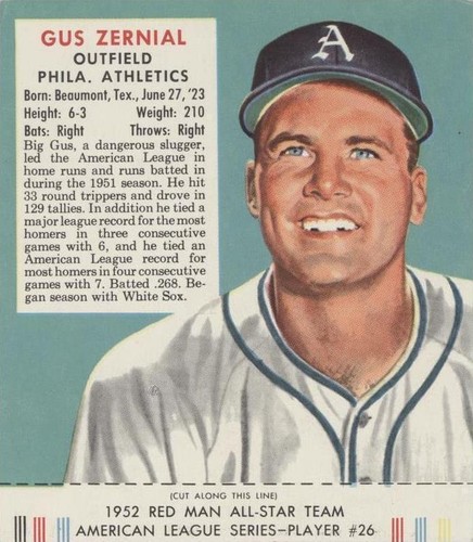 1952 Red Man Tobacco All-Star Team - Gus Zernial #26