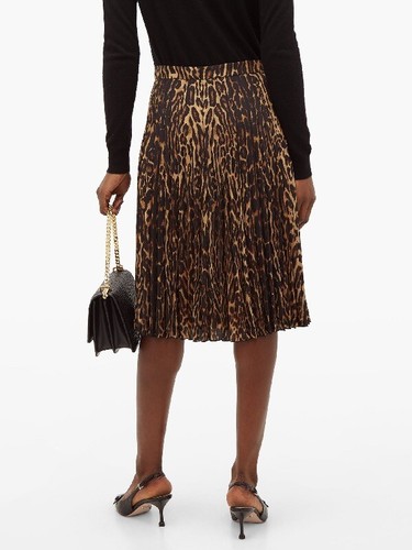 Pre-owned Burberry Women's  Rersby Leopard Pleated Skirt - Size Eu 36 Us 2 In Multicolor