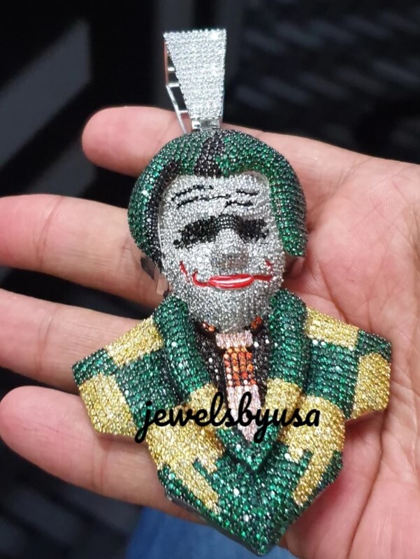 Pre-owned Nsg 3d Joker Face 3.2ct Color Cubic Zirconia Mens Unique Style Pendant Silver In White