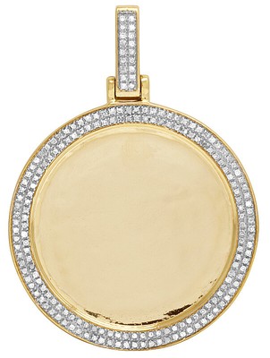 Pre-owned Memory 10k Yellow Gold  Frame Diamond Medallion Photo Engrave Charm Pendant 0.4ct In White