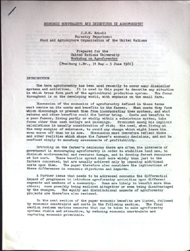 Economic Constraints And Incentives In Agroforestry. Arnold, J.E.M.: