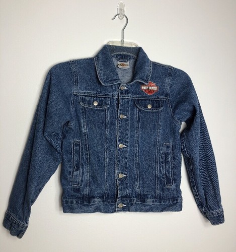 Harley Davidson Motorcycles Denim Coat Logo Jean Jacket Boys Girls 12-14 Sz L