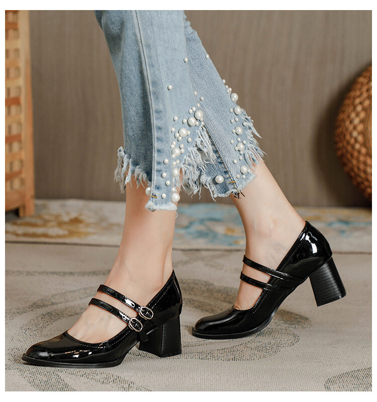 Patent Leather Square Toe Mary Jane Womens Shoes Double