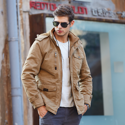 Men s Plus Velvet Hooded Casual Work Military Jacket Outdoor