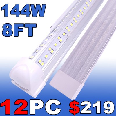 8FT 144W LED Tube Light Bulbs Integrated 8'  LED Shop Light Fixture 18000lm 12PC