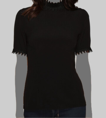 $110 Stone Cold Fox Women's Black Solid Mock Neck Short Sleeve Blouse Top Size 2