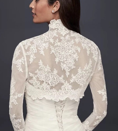 David's Bridal Short 3/4 Lace Wedding Jacket Bolero Large