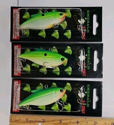 (3) Rattle Trap Fishing Lures by Emerald Strike 3'' 1/2oz Red Eye *GREEN*