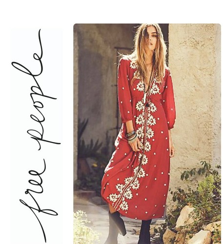 Free people diamond head embroidered western shop midi dress