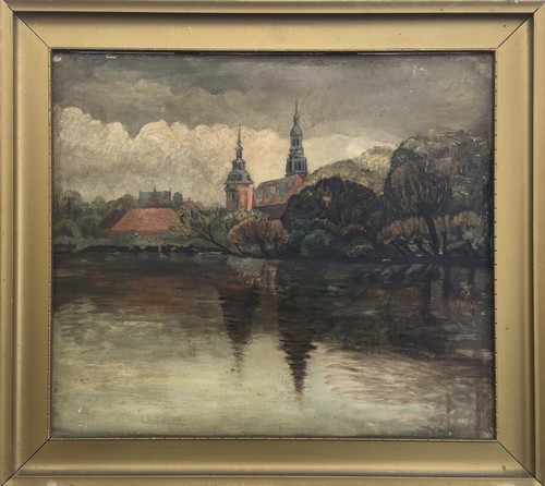 Stadtpark mit Gewässer in Kopenhagen Christiania Ölgemälde Bilderrahmen 66 x 73