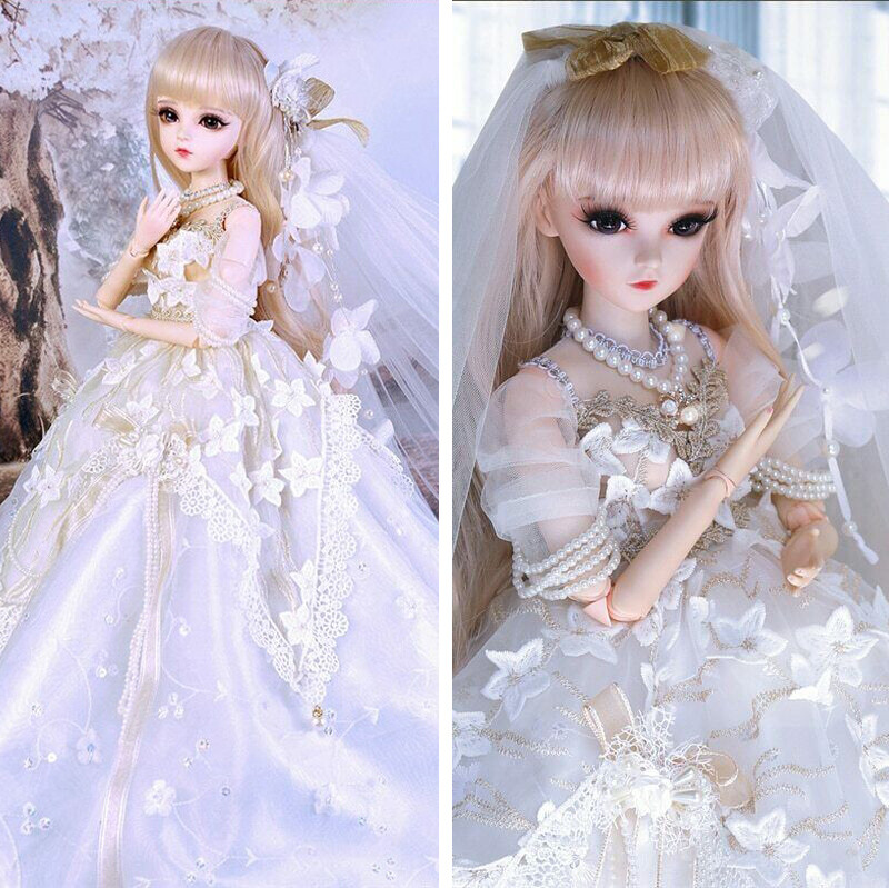 60cm 1/3 BJD Doll Puppe Mädchen Puppen Mit Augen Make-up Perücken Hochzeitskleid
