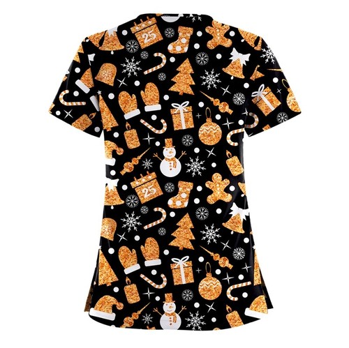 NiaaHinn Festival-Print Women Men Scrub Top Medical Nurse V-Neck Halloween Xmas