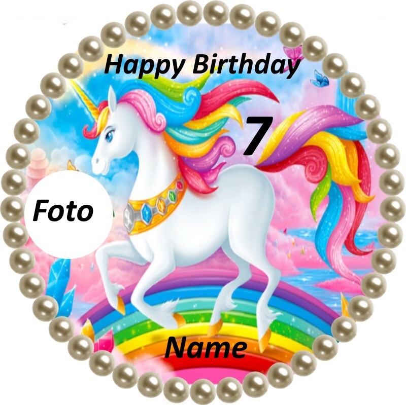 Fototorte--Tortenaufleger--zum Geburtstag -Pferd, Einhorn--Geburtstag-Tortenbild