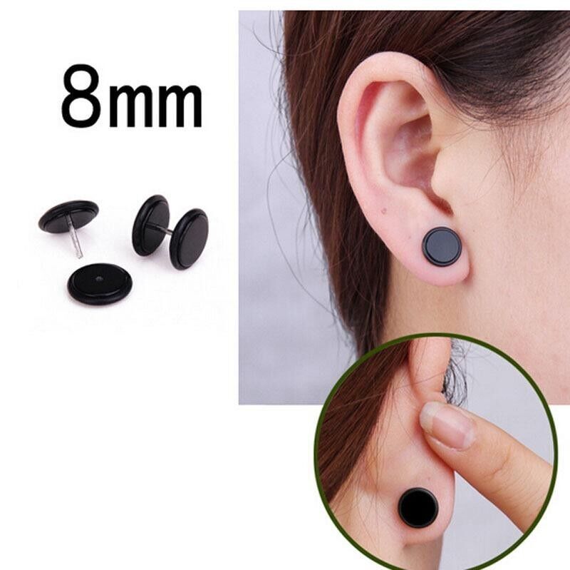 Pair 16g 0g 8mm Black White Fake Cheater Ear Plug Illusion Gauges Earrings Studs