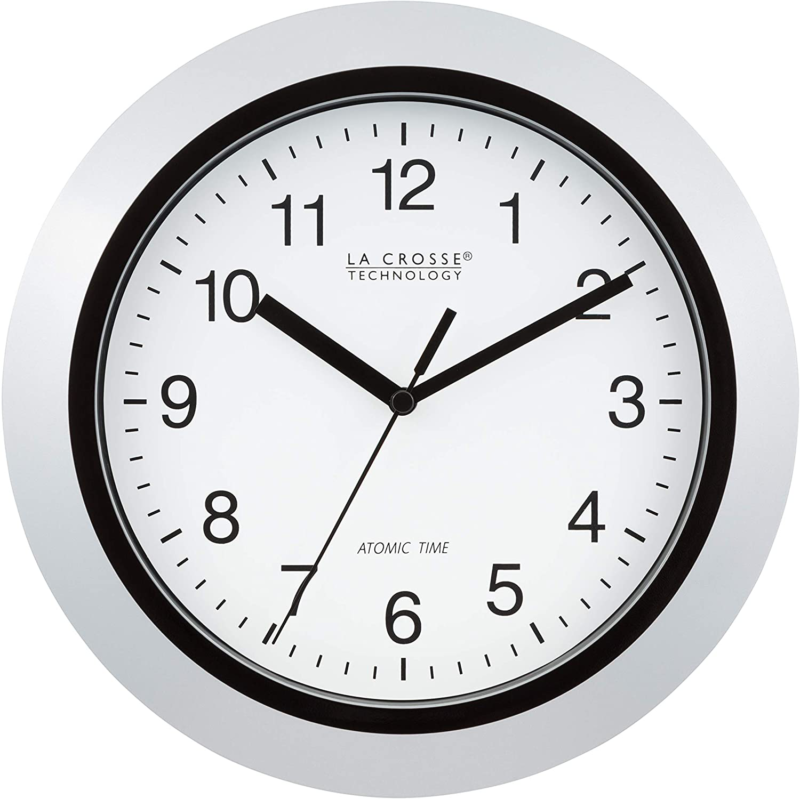 Atomic Analog Wall Clock, 10", Silver 10 x 1.5 x 10 inches