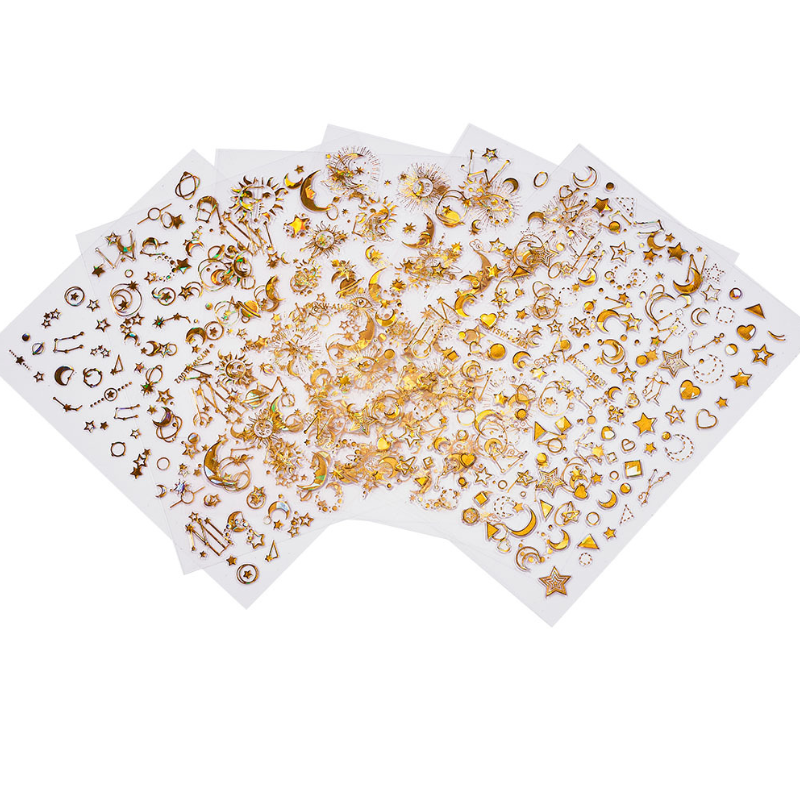 6 Sheets Set Moon Star Sun Gold Silver Nail Art Sticker Decoration Manicure NS53