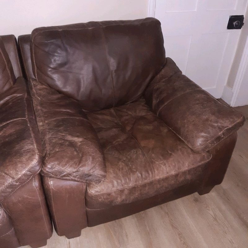 Leather Sofa 2 Chairs In Watton, Leather Sofa And 2 Chairs