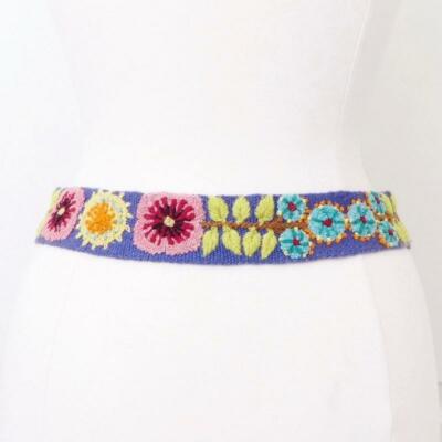 Jenny Krauss Flowers and Sprigs Embroidered Wool Belt Handmade in Peru S M L