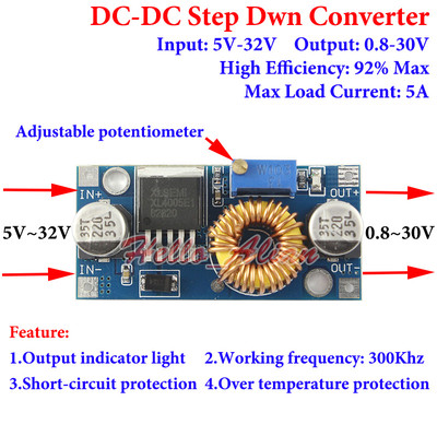 5A DC-DC 5V~32V to 3.3V 5V 6V 9V 12V 24V Buck Step Down Adjustable Converter Car