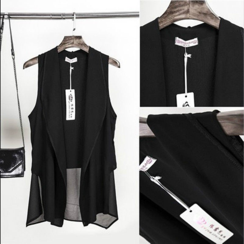 femme mousseline de soie gilet veste sans manche Manteau Asymétrie Cardigan